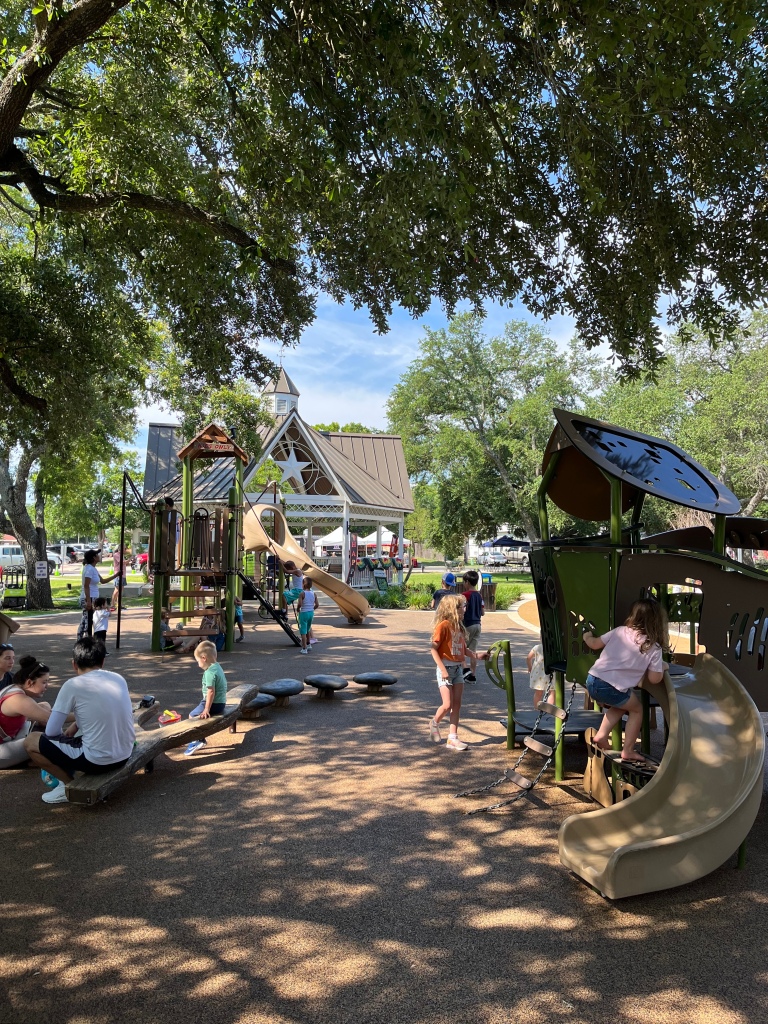 Taking time out at a neighborhood playground.