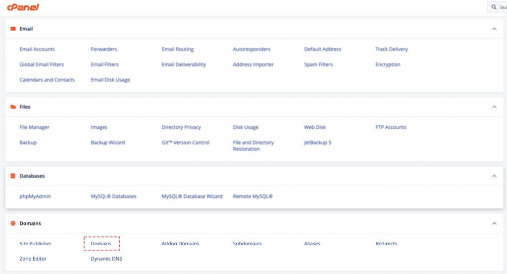 navigate to domain domains cpanel